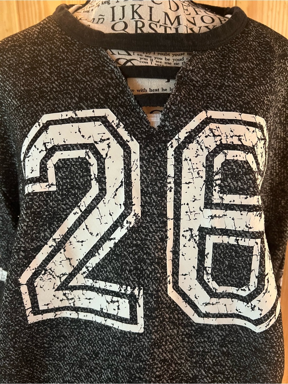 🖤💋Bobbie Brooks Black Heather V-Neck Sweatshirt with Distressed White Graphic💋🖤 - Picture 5 of 10